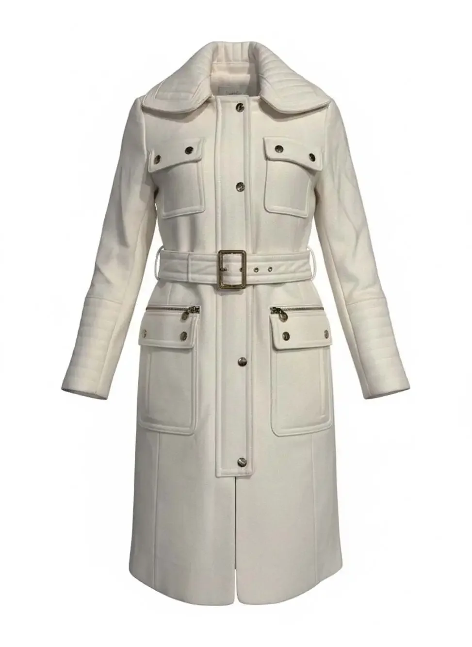 Laundry by Shelli Segal Cream Belted Wool-Blend Trench Coat